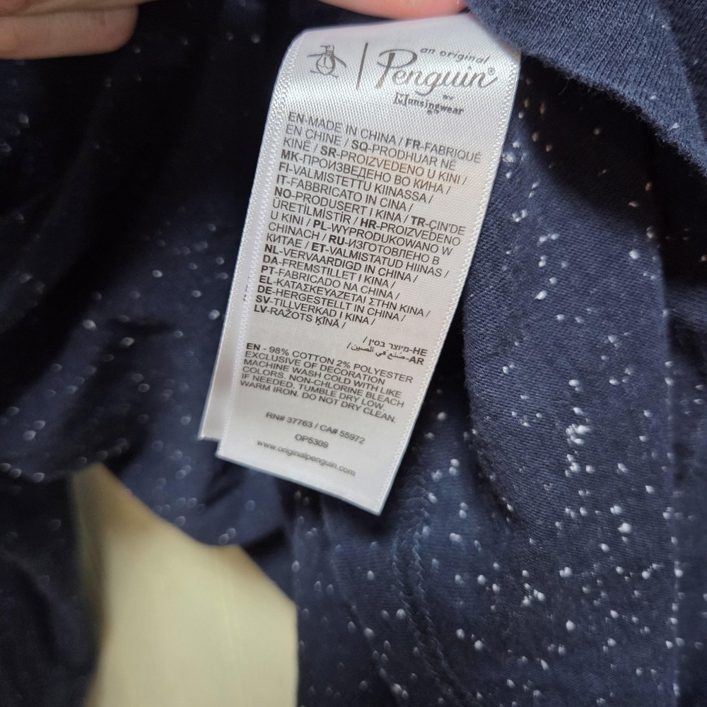 Original Penguin Shirt Mens Medium Blue Speckled Henley Long Sleeve Tee Jersey - Picture 6 of 8
